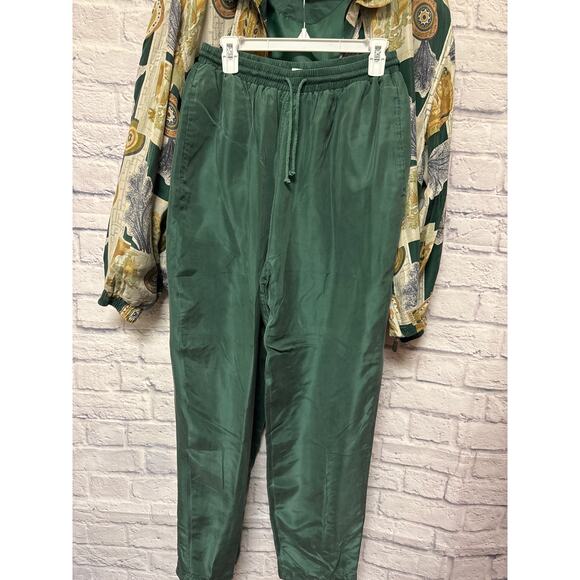 Fuda International 2 PC Pants/Jacket Tracksuit Set Green Earthy SZ XL 100% Silk - Picture 5 of 7